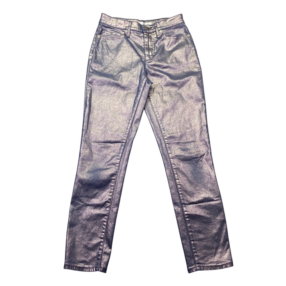 Lands End Womens High Rise Slim Ankle Jean Metallic Purple Gold Shimmer Size 2
